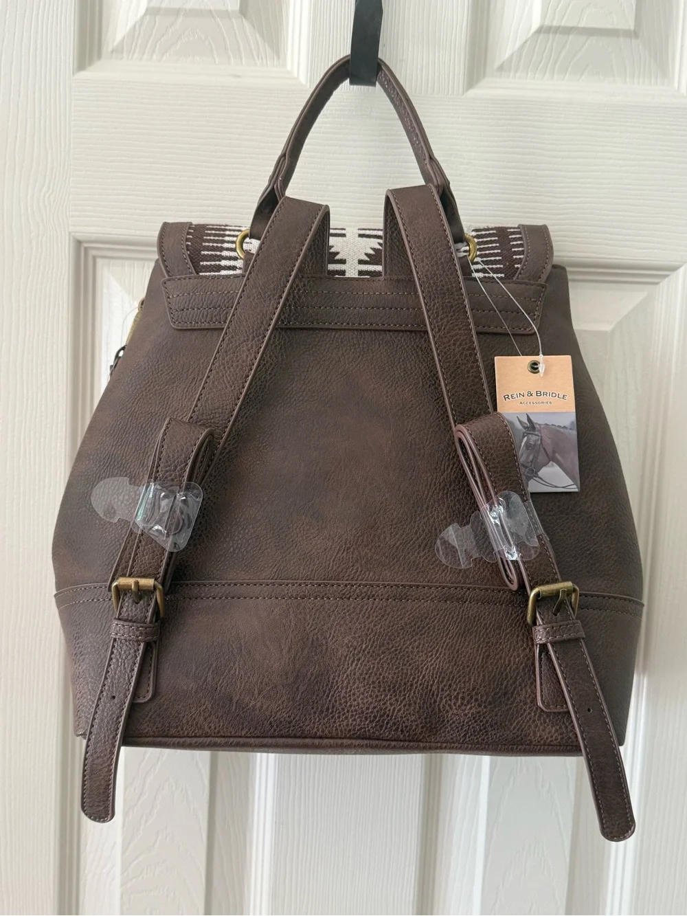 NWT Rein & Bridle Western Aztec Backpack Tote Brown White Southwest Bag